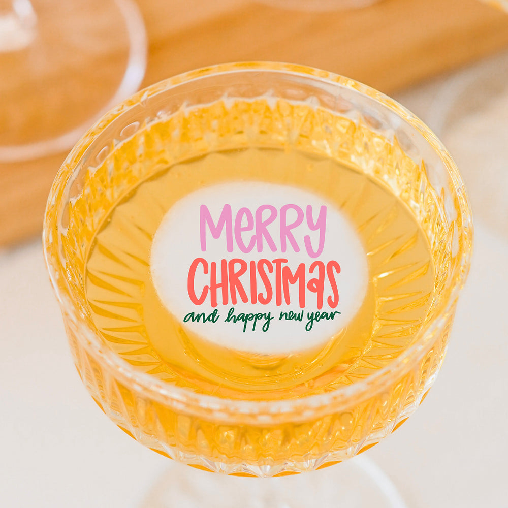 50 Edible Merry Christmas & Happy New Year Cocktail Toppers, 50 Edible Holiday Party Beverage Drink Garnish