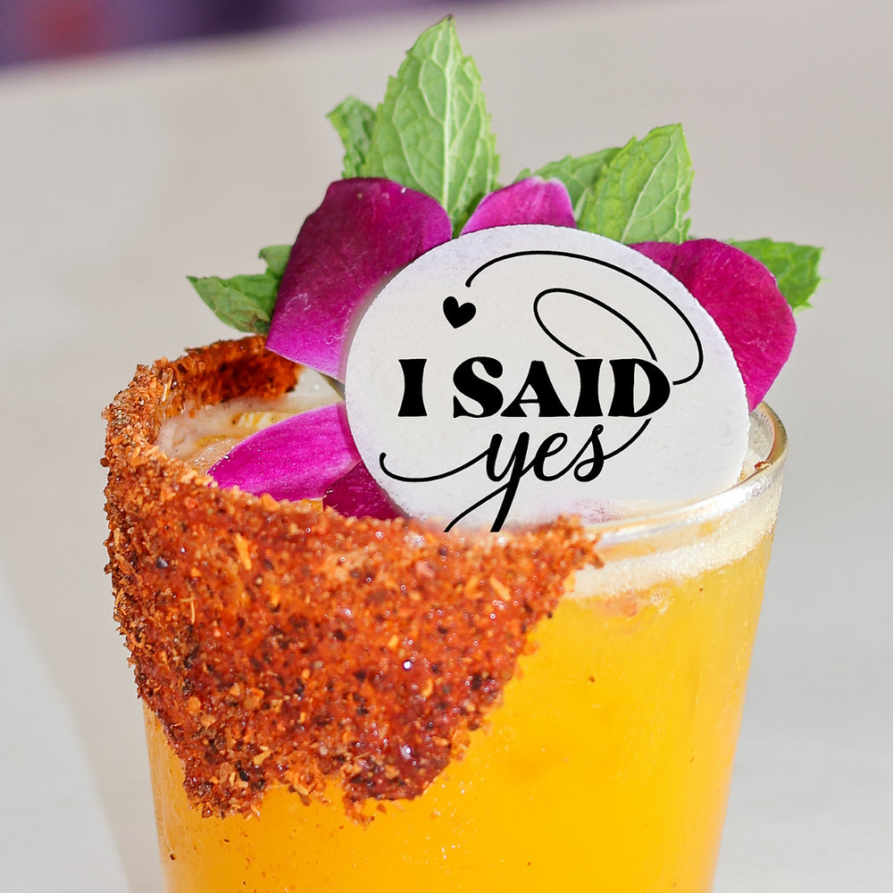50 Edible I Said Yes Cocktail Toppers, 50 Edible Wedding Engagement Beverage Drink Garnish